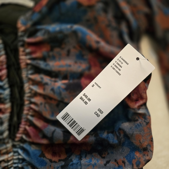 NEW URBAN OUTFITTERS Multi Color Top Laced Bust Long Sleeves Ruched Sides Small - Picture 5 of 9